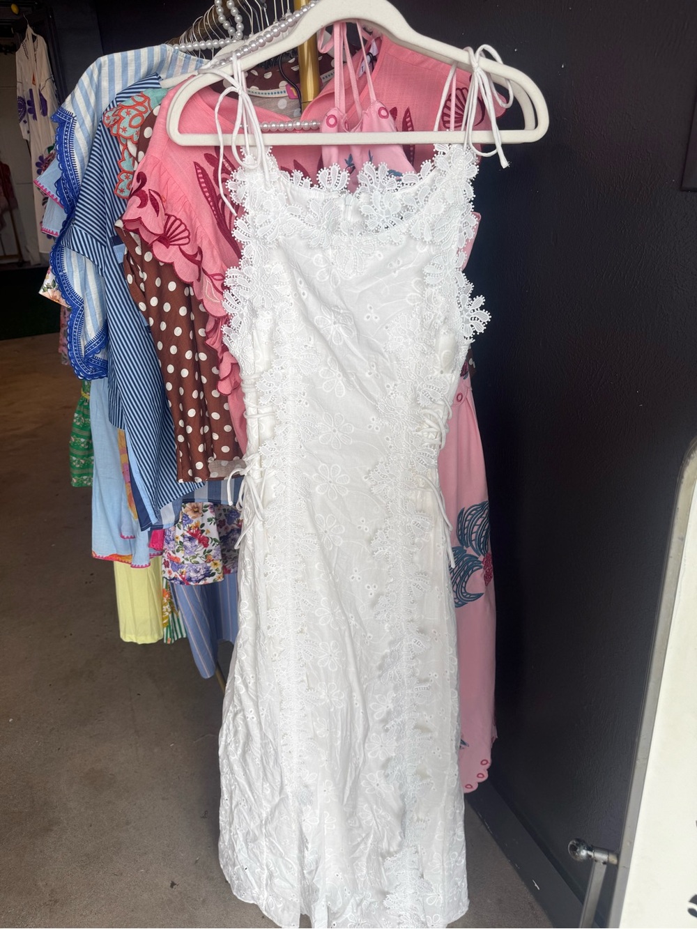White Lace Spaghetti Strap Midi Dress